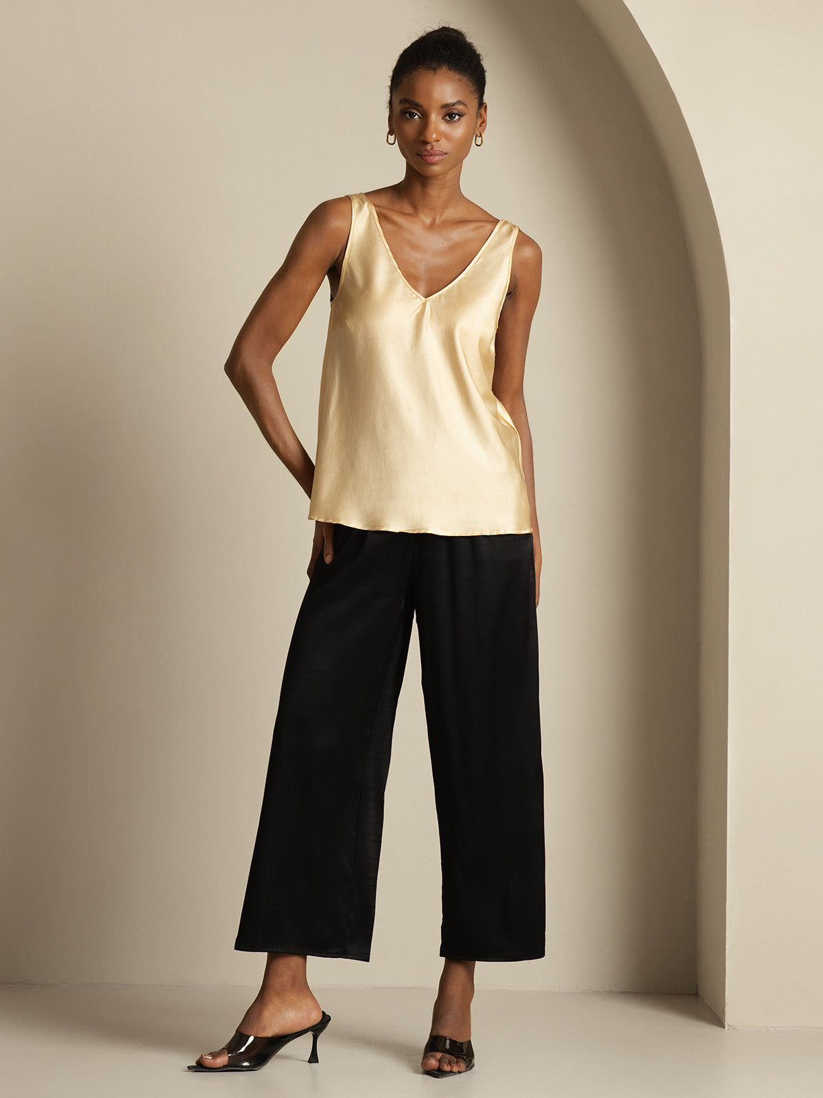 [Champagne] SilkSilky-NO 19Momme Silke V-Hals Camisole Topp 008