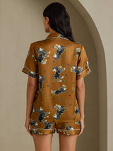 [Brun Løve] SilkSilky-NO Short Sleeve Notch Collar Pyjamas for Kvinner 002
