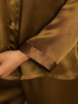 [Brun] SilkSilky-NO Long Sleeve Lapel Collar Pyjamas for Kvinner 008