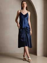 [Mørke blå] SilkSilky-NO Spaghetti Strap V Neck Camisole Topp 003
