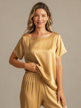 [Tan] SilkSilky-NO 19Momme Pyjamas for Kvinner 006