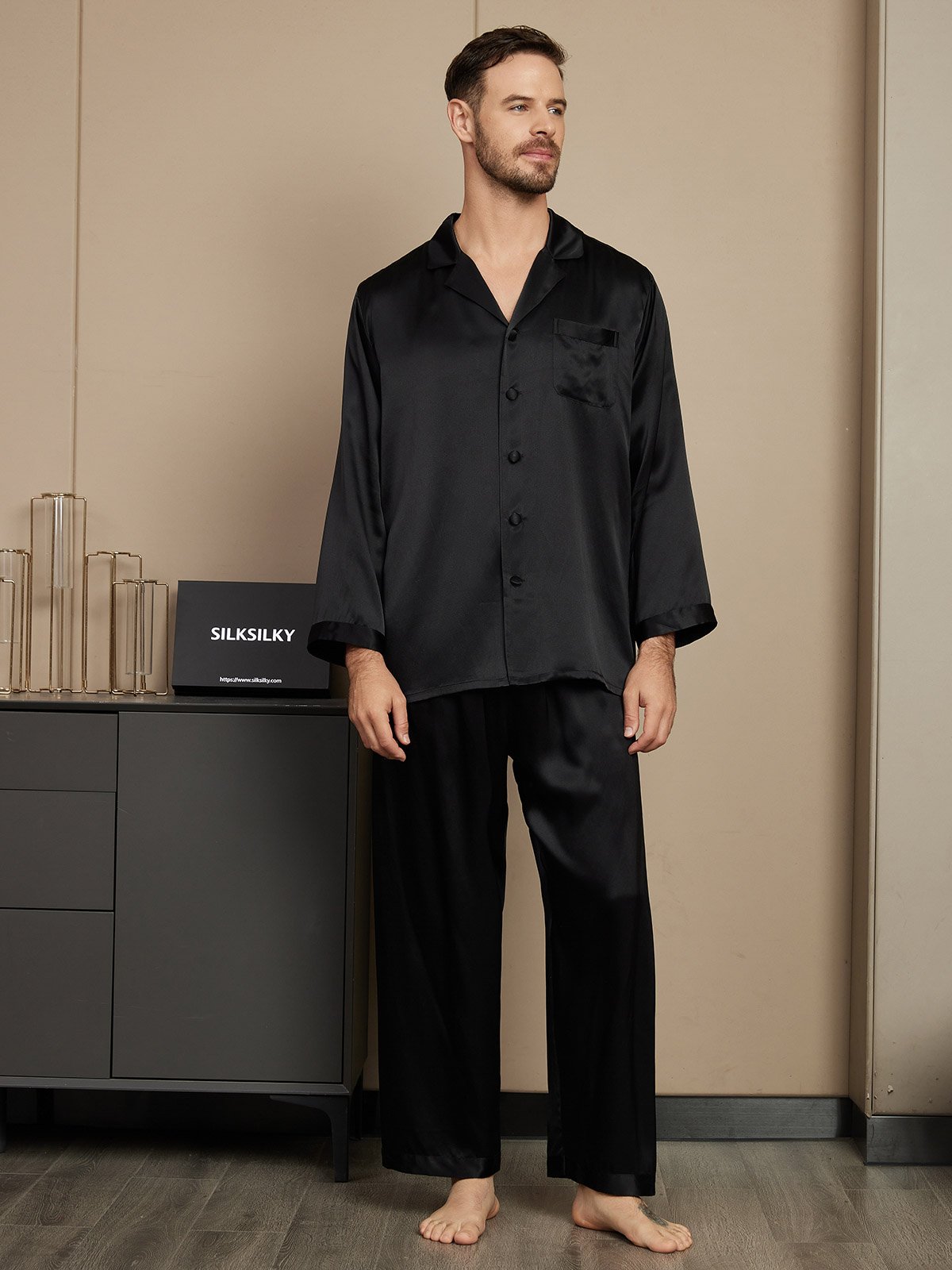 [Svart] SilkSilky-NO Mens Pajamas 001