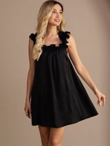 [Svart] SilkSilky-NO Sleeveless Square Neck Nattkjole 001
