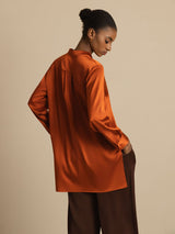 [Karamell] SilkSilky-NO 19Momme Langermet Ståkrave Bluse 002