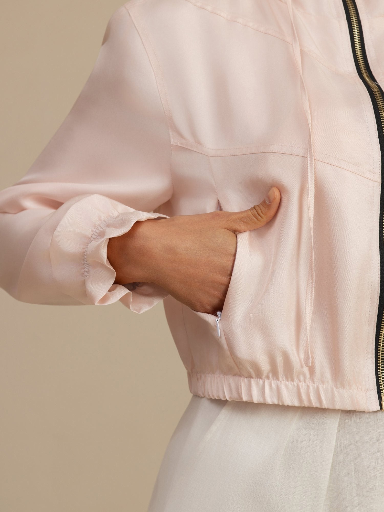 [Rosa] SilkSilky-NO 18Momme Langermet Høy Hals Yttertøy for Kvinner 008