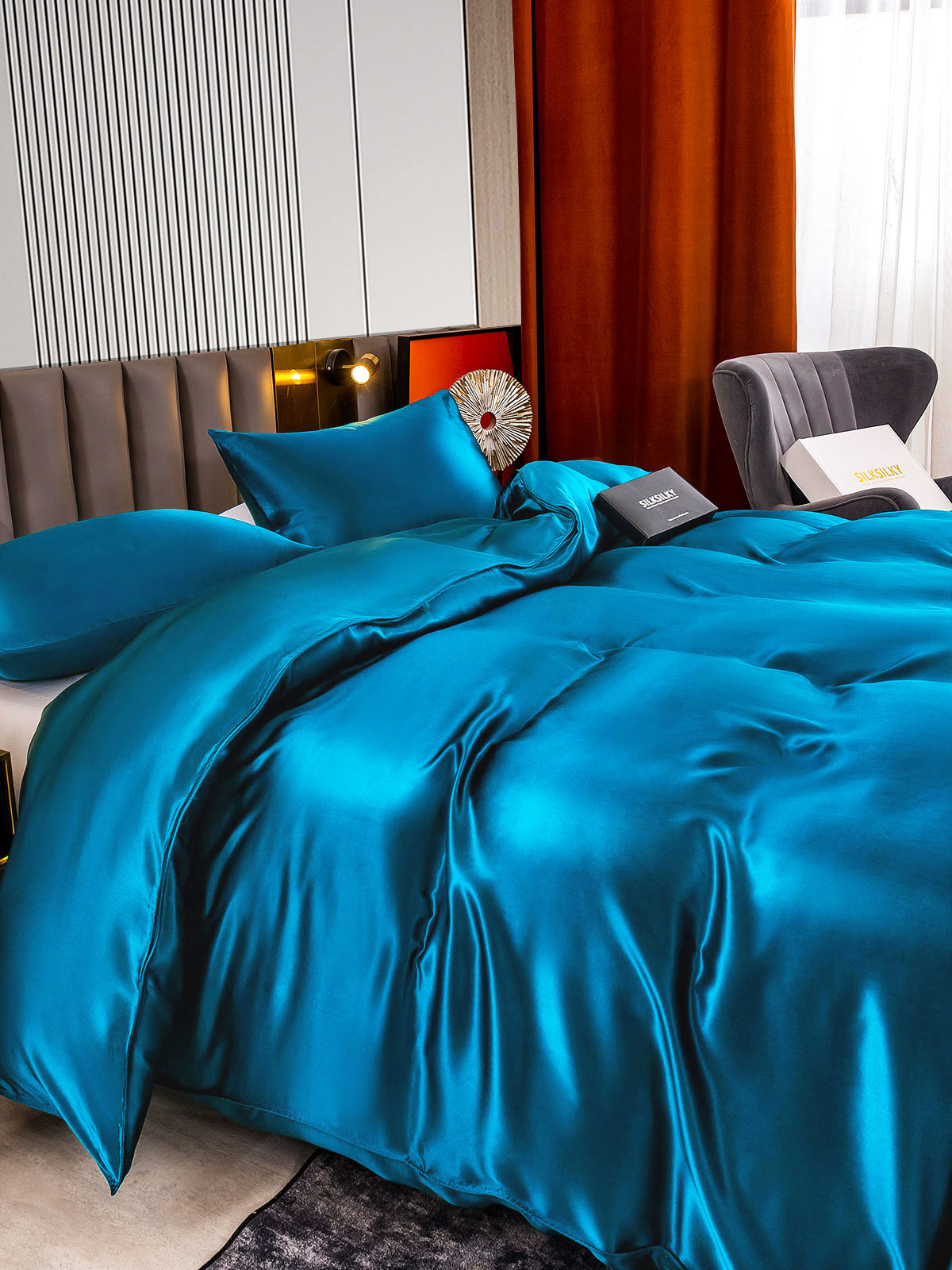 [Blågrønn] SilkSilky-NO 22Momme Bedding Set 005