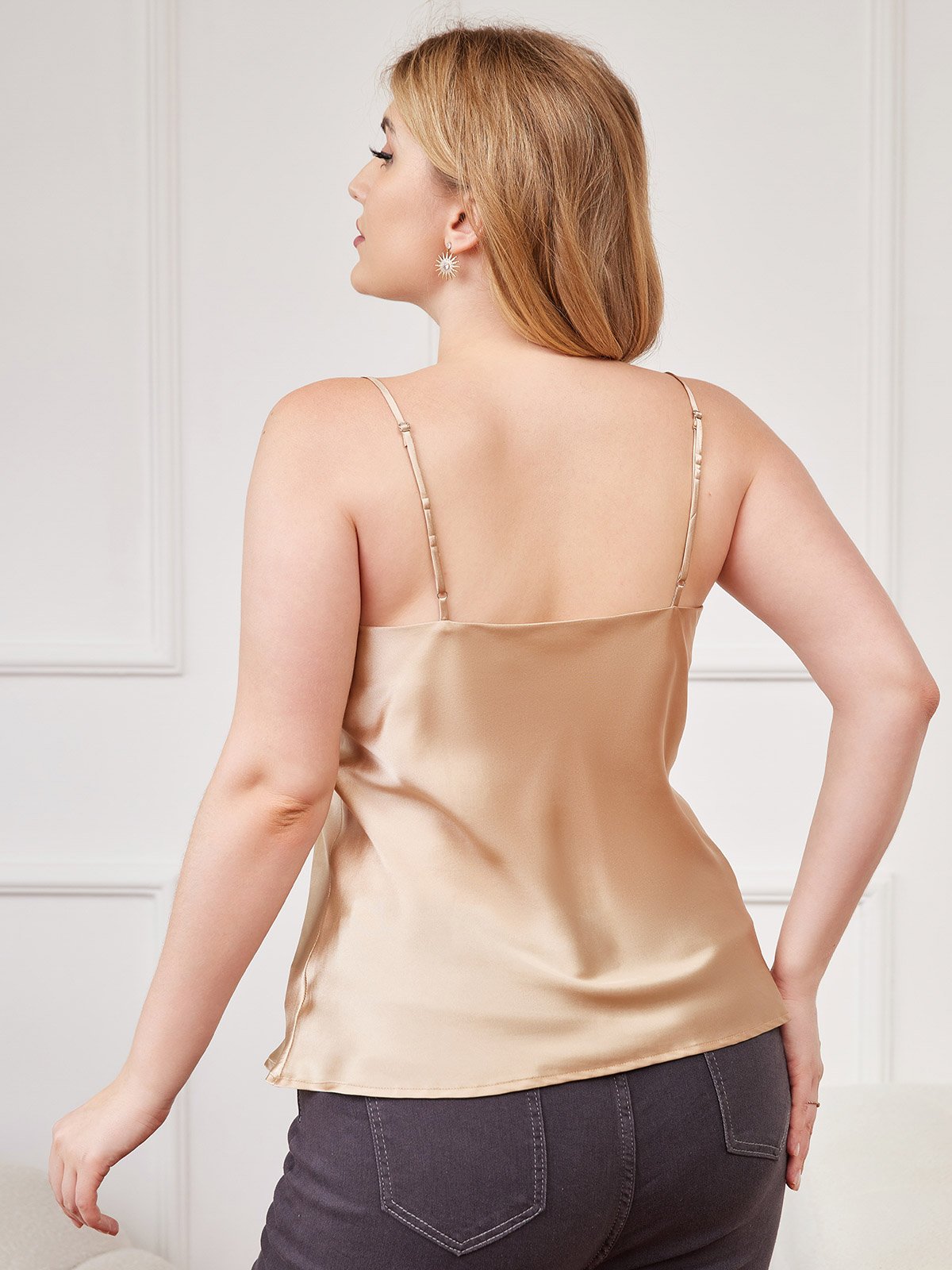 [Champagne] SilkSilky-NO Pure Silk V-Hals Plus Size Camisole Top 002