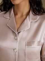 [Skyggegrå] SilkSilky-NO Short Sleeve Lapel Collar Pyjamas for Kvinner 005