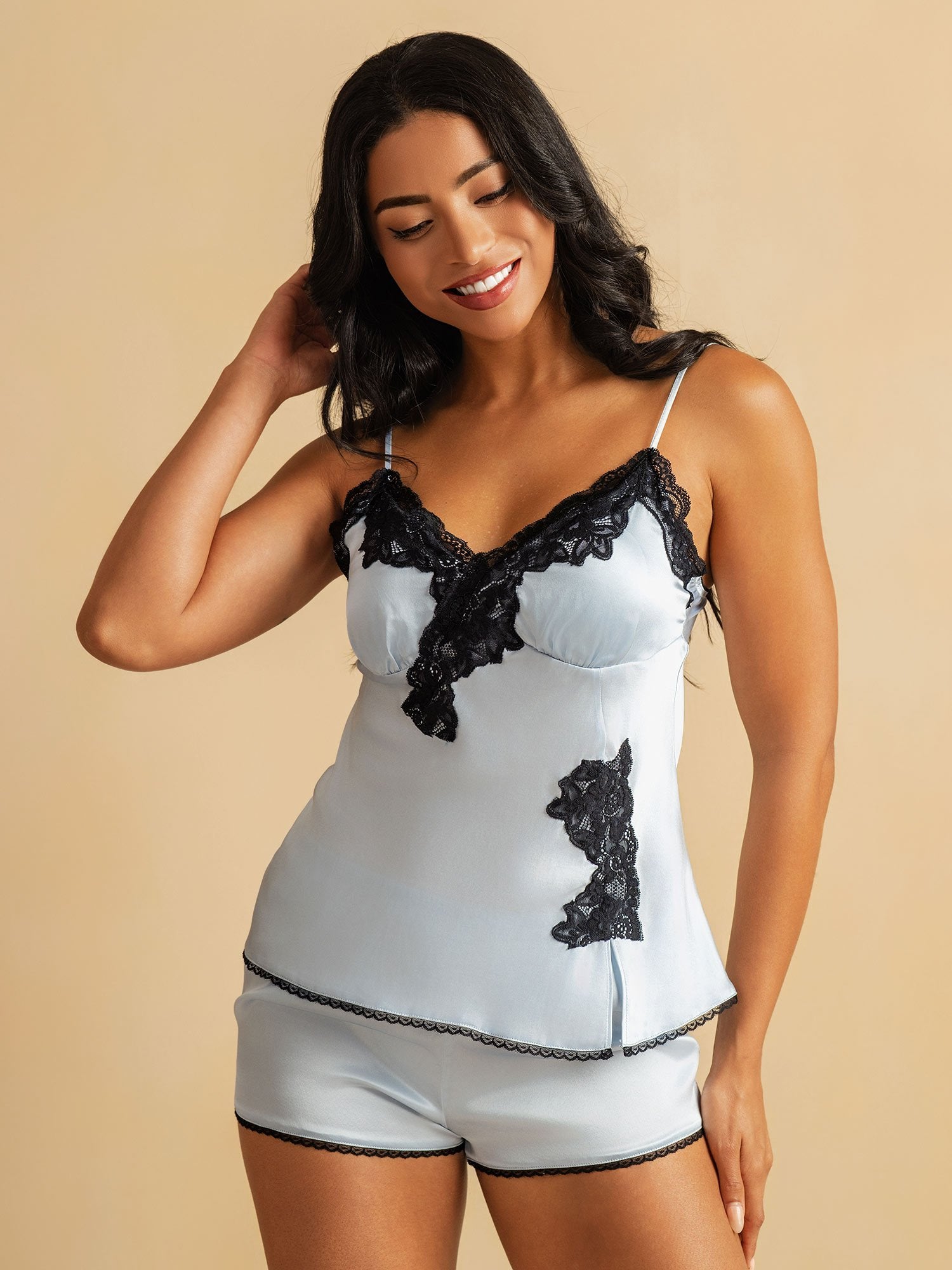 [Himmelblå] SilkSilky-NO Silke Camisole Set 006