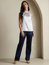 [Lysegrå] SilkSilky-NO Sleeveless Halterneck T-skjorte for Kvinner 005