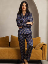 [Marine Kjede] SilkSilky-NO Long Sleeve Lapel Collar Pyjamas for Kvinner 005