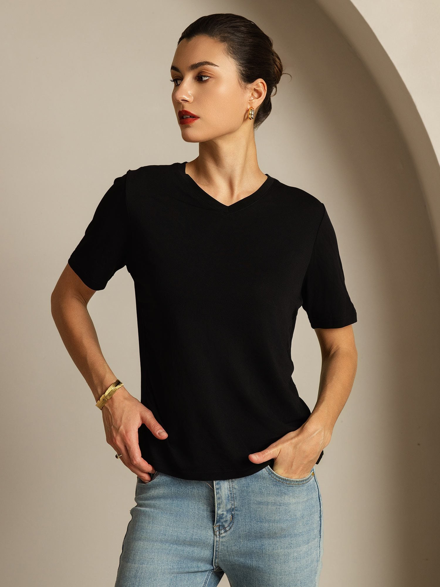 [Svart] SilkSilky-NO Silke Womens T-Shirt 006