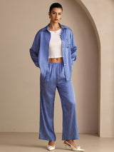 [Blå Nålestripete] SilkSilky-NO Long Sleeve Lapel Collar Women's Outfit Sets 001