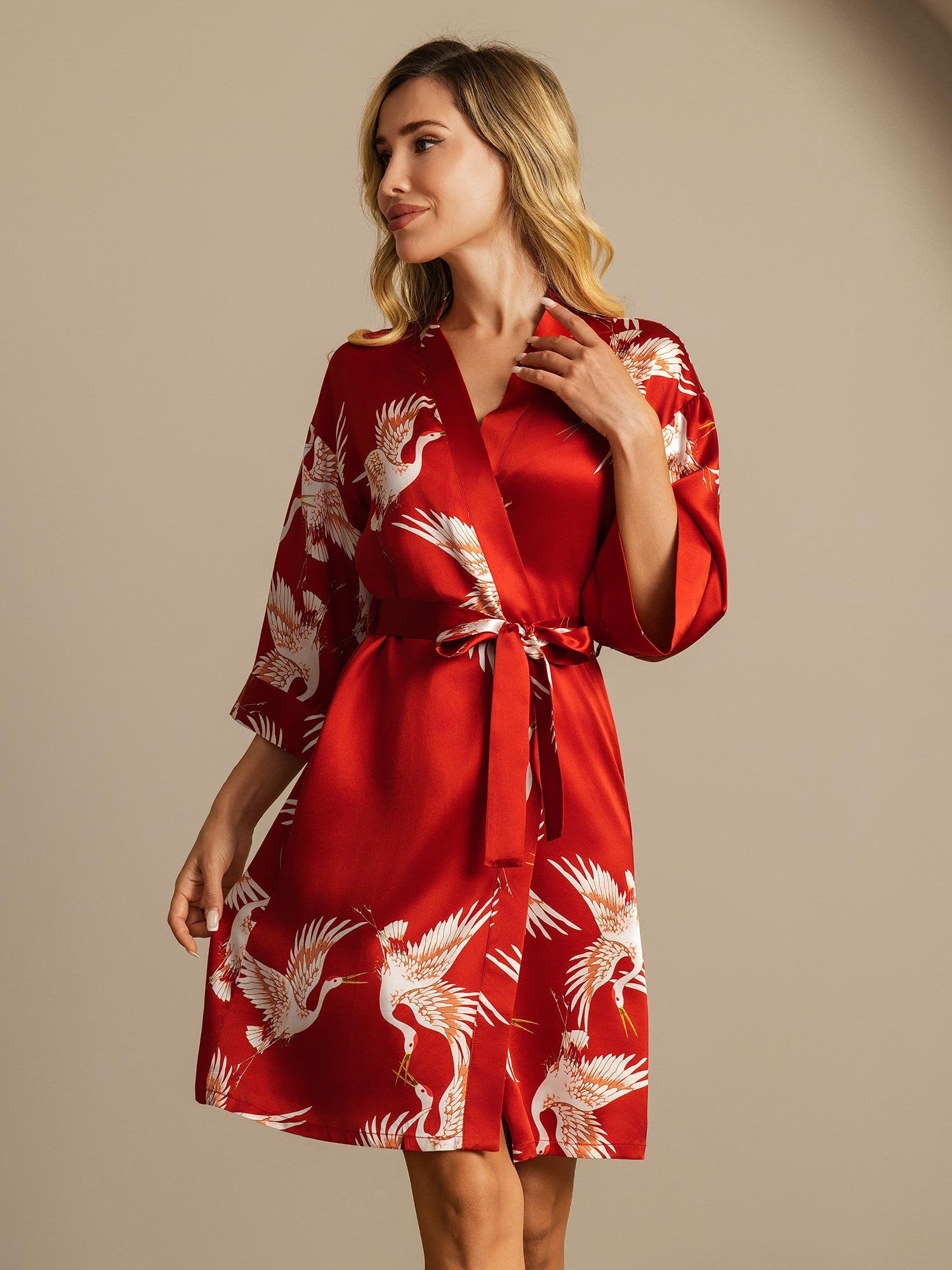 [Mørkerød] SilkSilky-NO 19Momme Silke Womens Robe 006