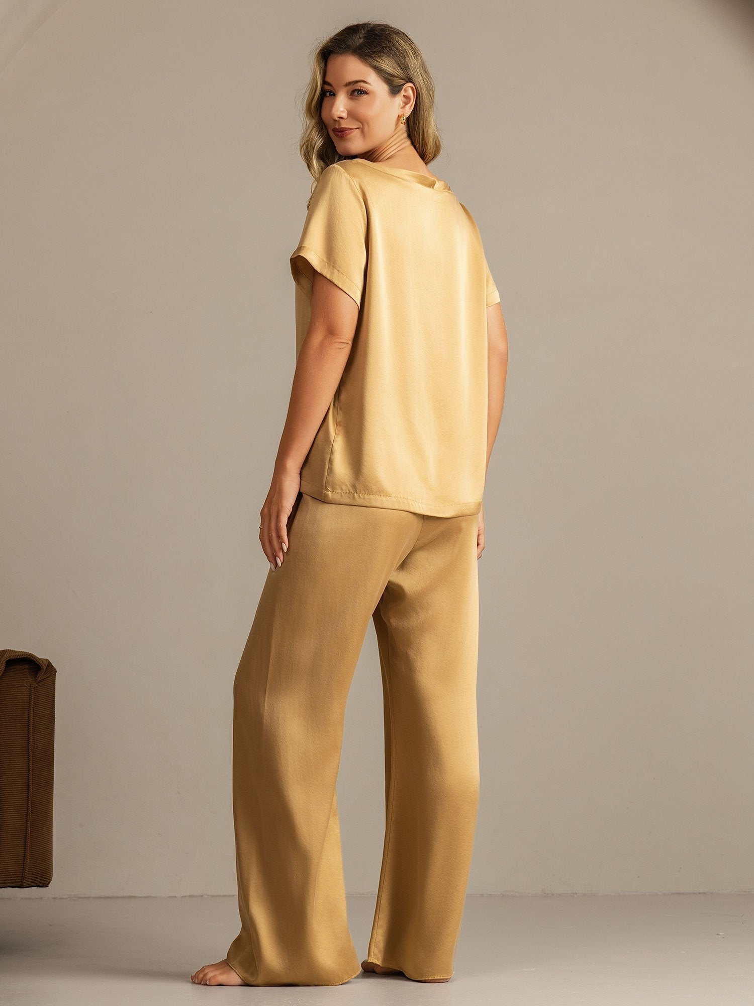 [Tan] SilkSilky-NO 19Momme Silke Womens Pajamas 002