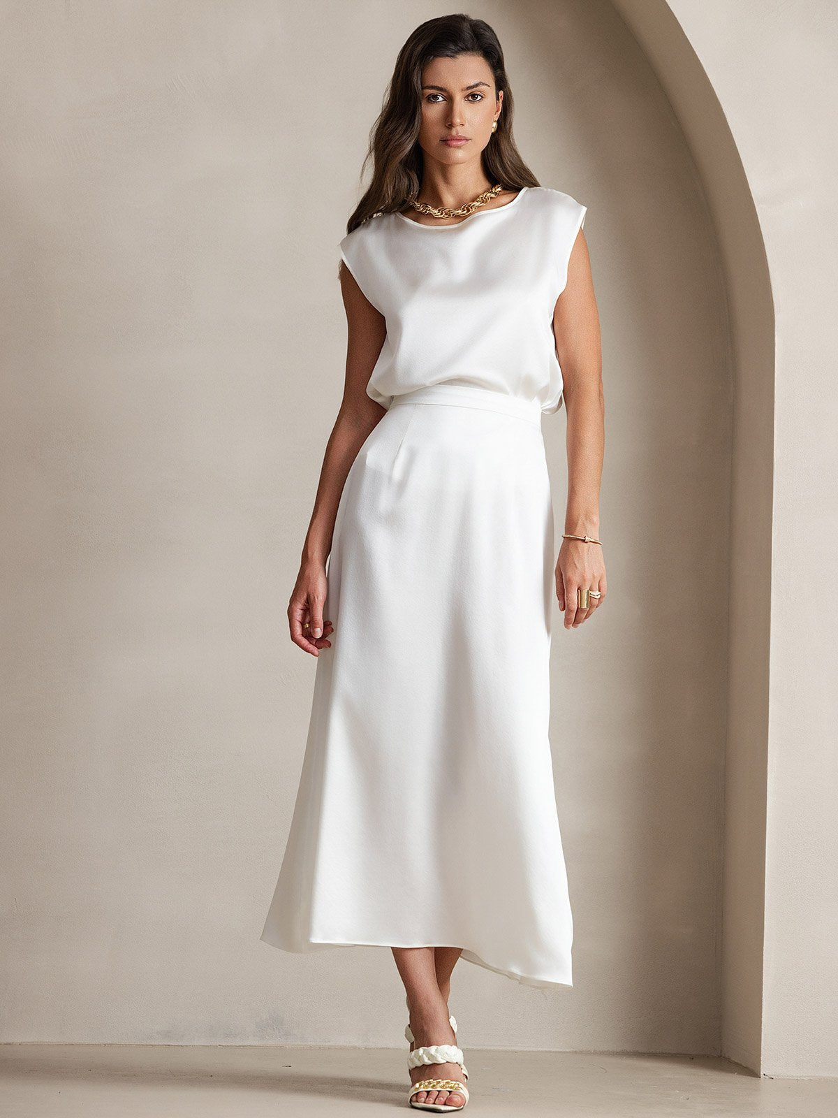 [Hvit] SilkSilky-NO 19Momme Silke Skirt 003