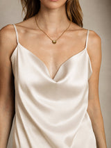 [Beige] SilkSilky-NO Spaghetti Strap Cowl Neck Camisole Topp 004