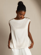 [Hvit] SilkSilky-NO Cap Sleeve Round Neck T-skjorte for Kvinner 006