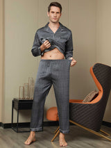 [Marine Ginkgo] SilkSilky-NO Long Sleeve Lapel Collar Pyjamas for menn 009