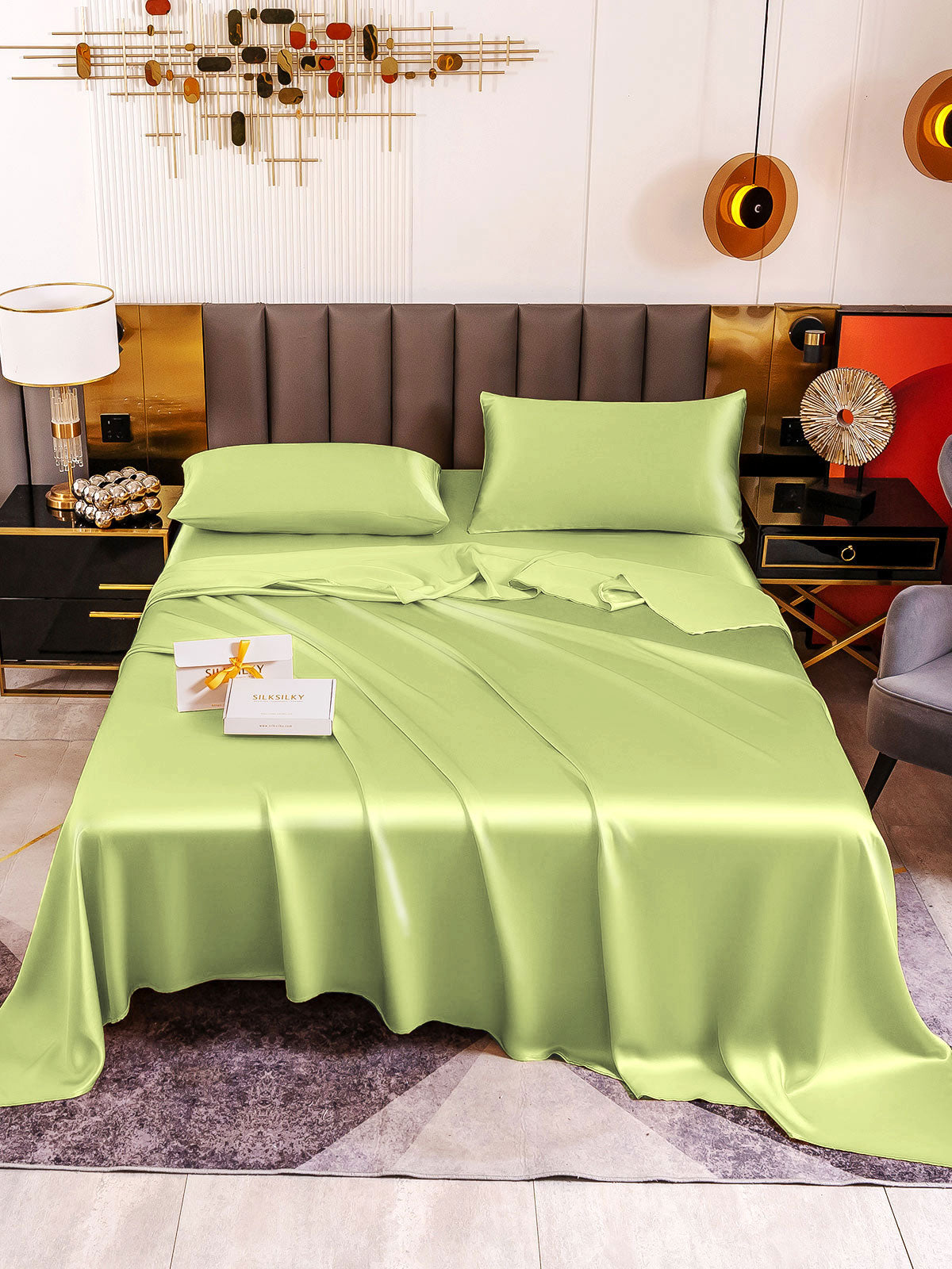 [Mintgrønn] SilkSilky-NO 19Momme Pure Silk Bedding Set 002