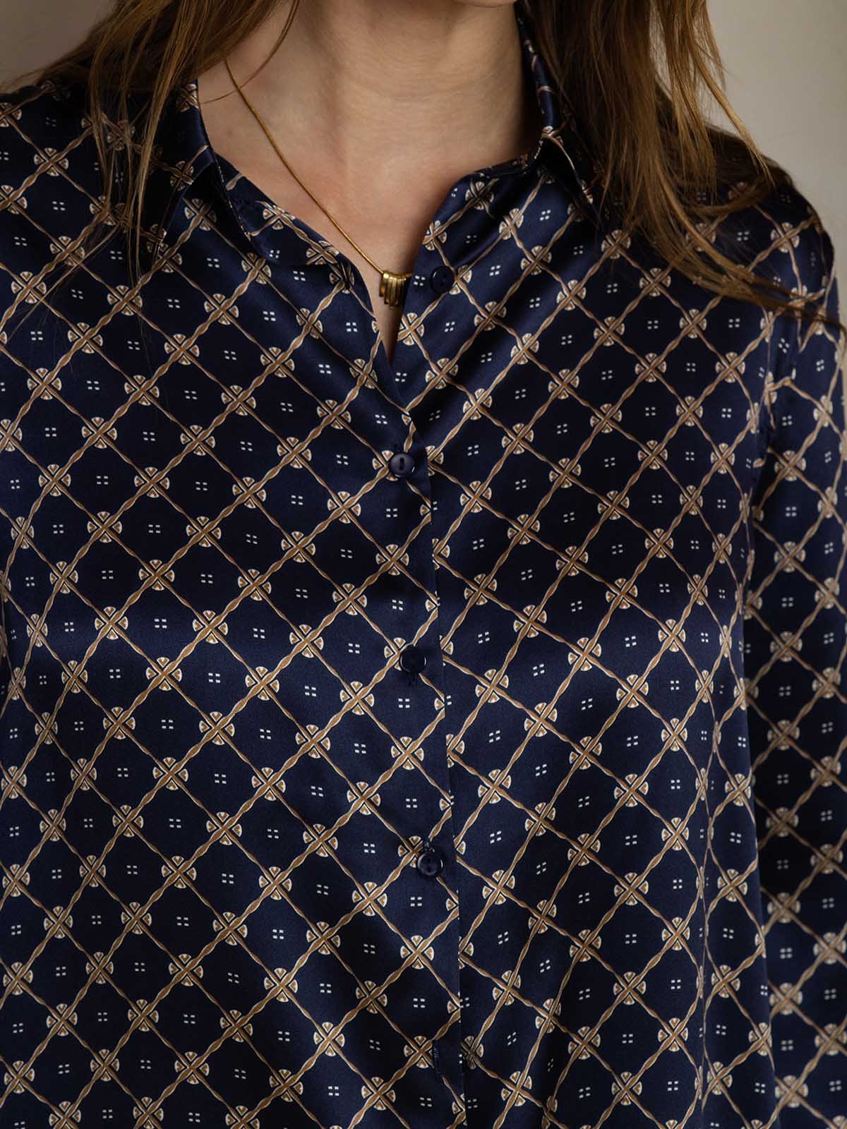 [Marine Kjede] SilkSilky-NO 19Momme Silke Womens Outfit Sets 005