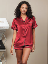 [Vin] SilkSilky-NO Short Sleeve Lapel Collar Pyjamas for Kvinner 004
