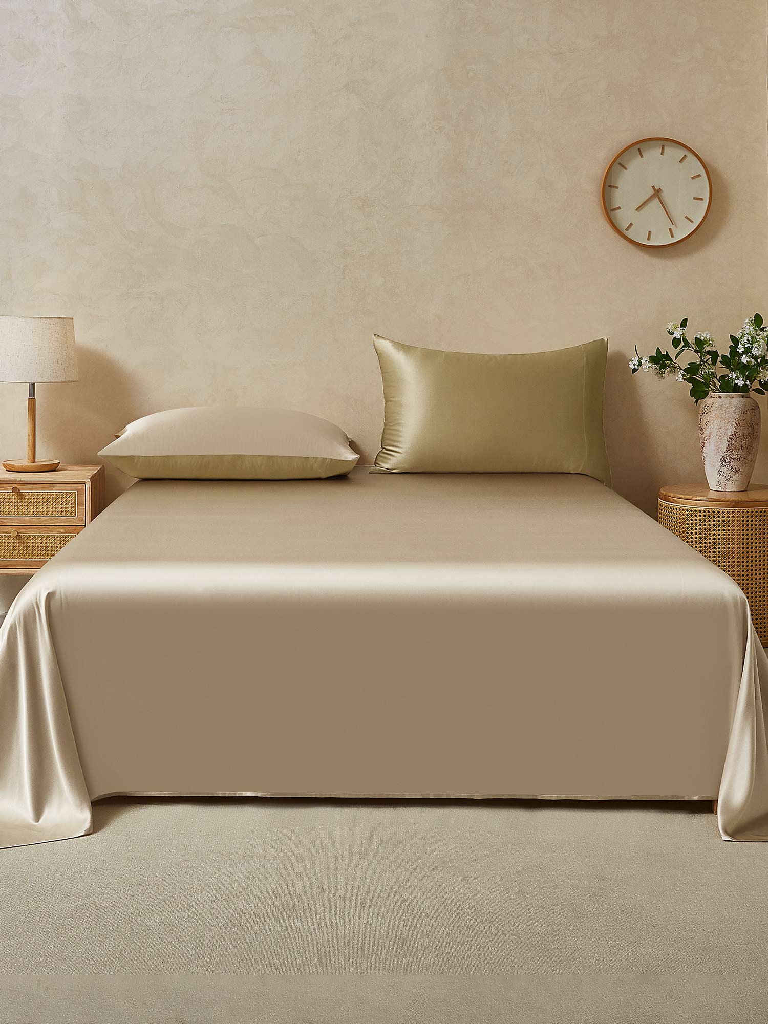 [Beige+Kaki] SilkSilky-NO 19Momme Bedding Set 001,