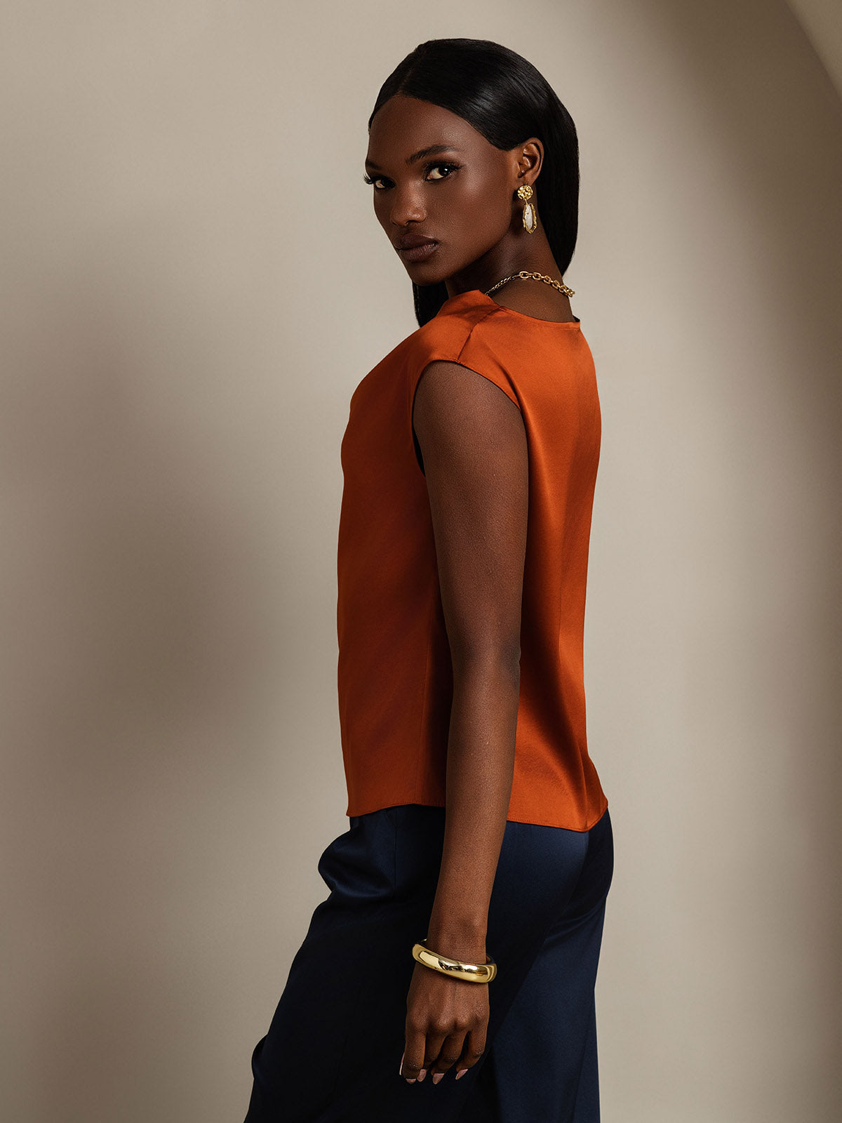 [Karamell] SilkSilky-NO 19Momme Silke Womens T-Shirt 004