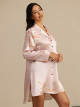 [Rosa] SilkSilky-NO Long Sleeve Lapel Collar Soveskjorte 004