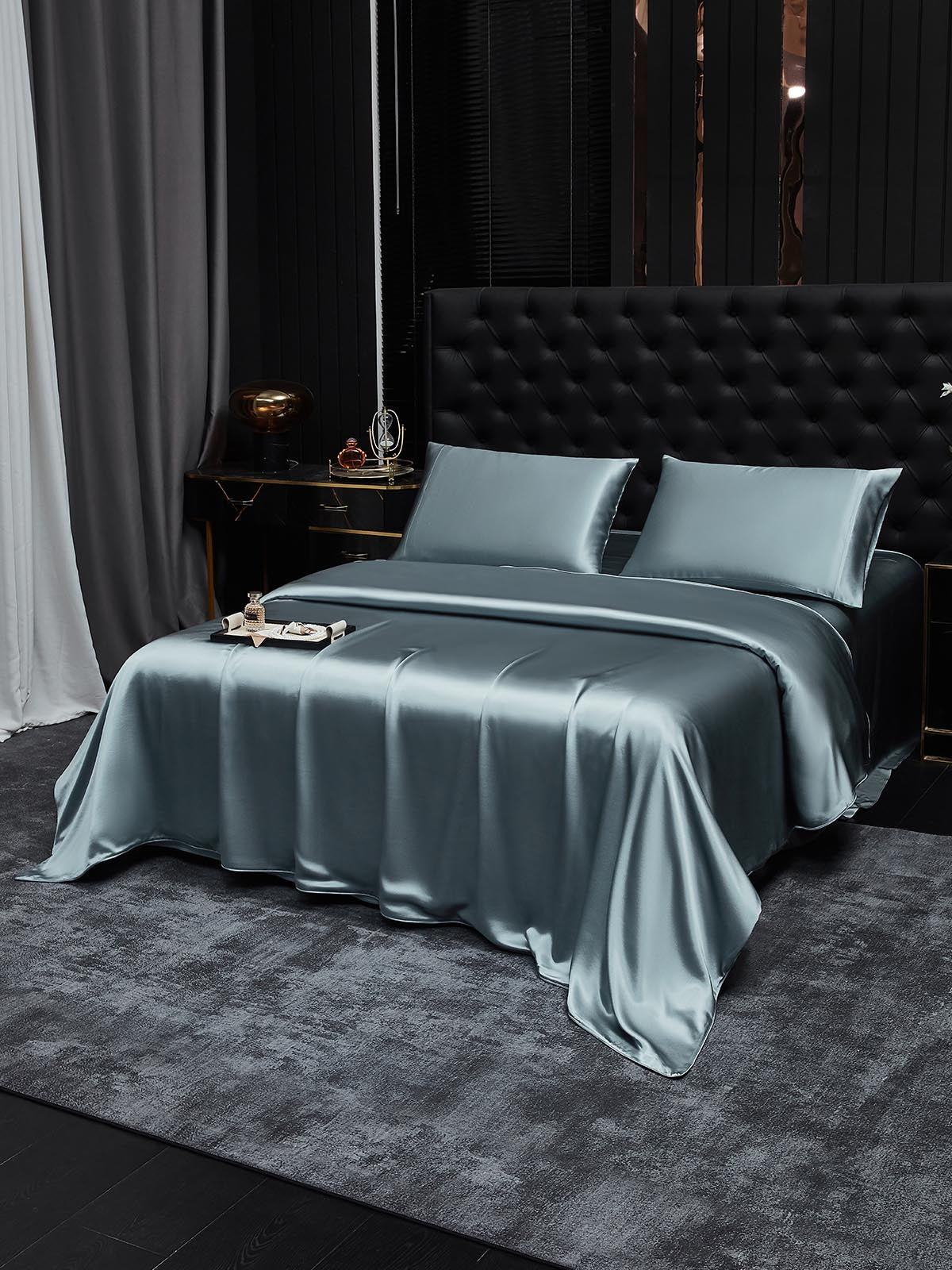 [Gråblå] SilkSilky-NO 22Momme Bedding Set 002