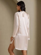 [Beige] SilkSilky-NO Long Sleeve Lapel Collar Soveskjorte 002