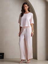 [Rosa] SilkSilky-NO Halv erme Round Neck Pyjamas for Kvinner 006