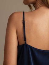 [Mørke blå] SilkSilky-NO 19Momme Spaghetti Stropp Dyp Rund Halsutringning Camisole sett 005