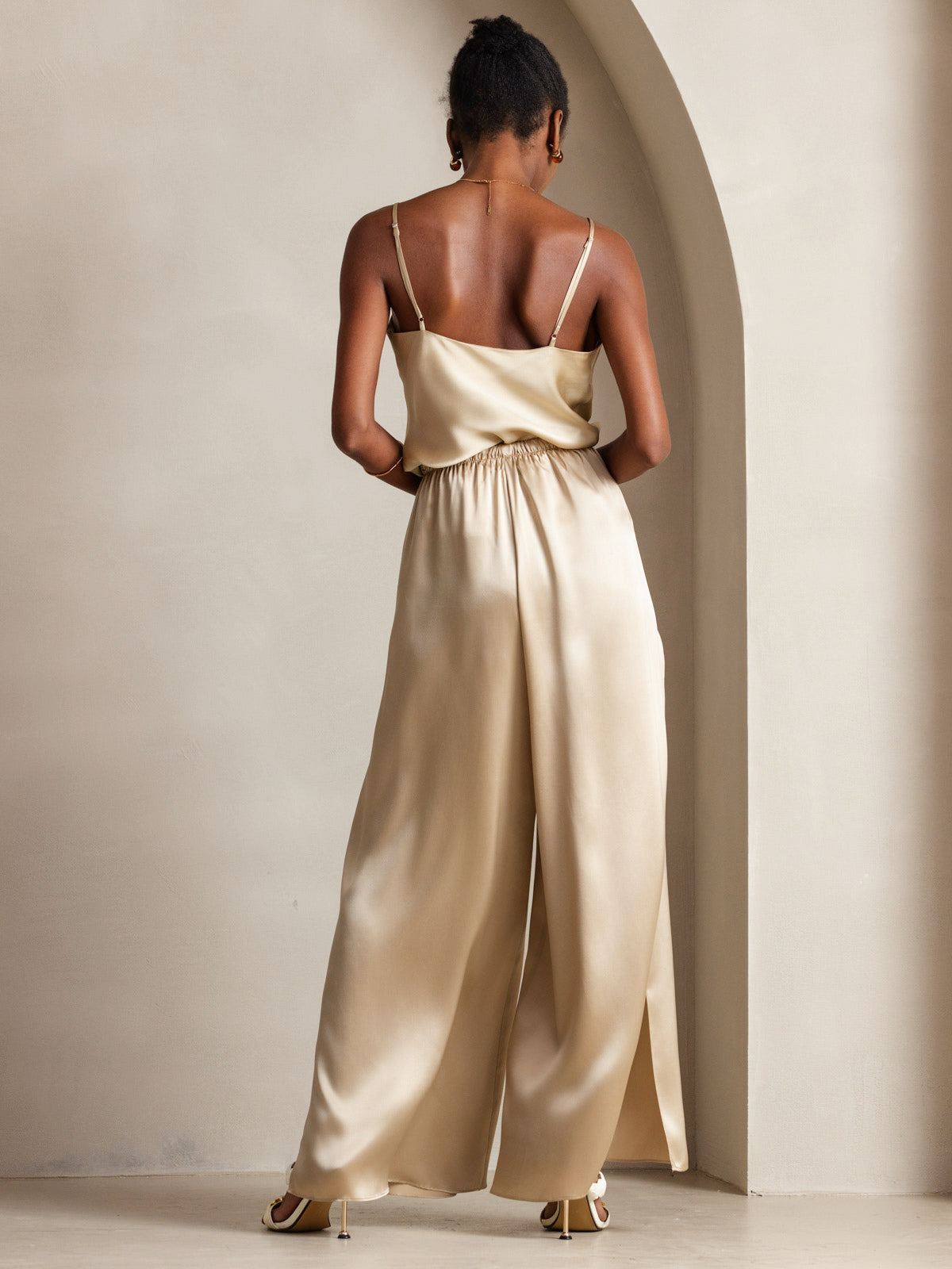 [Champagne] SilkSilky-NO V-Hals Camisole Topp 004