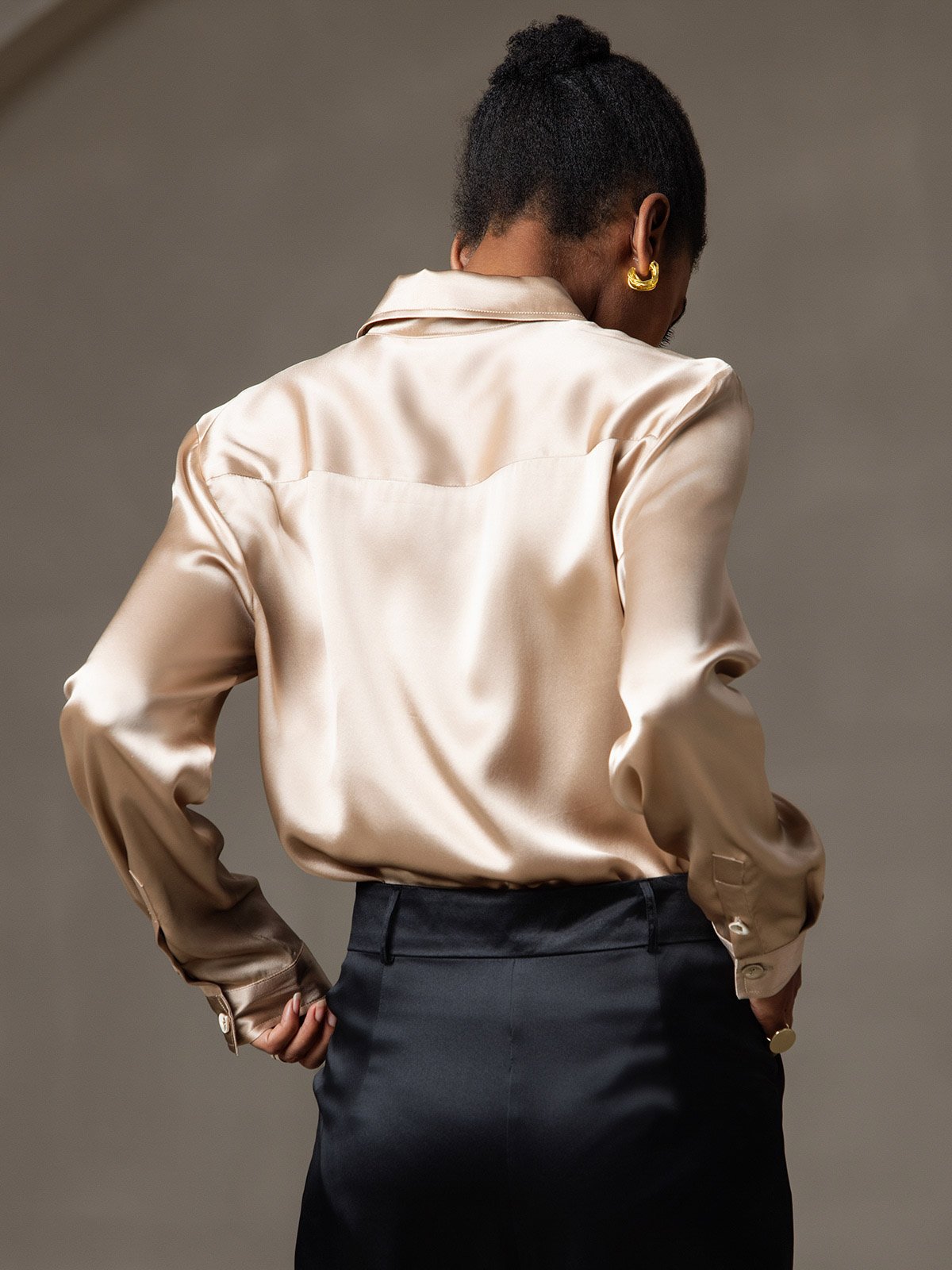 SilkSilky-NO 19Momme Silke Womens Shirt Champagne 002