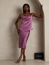 [Mørklilla] SilkSilky-NO Spaghetti Strap Cowl Neck Camisole Topp 006