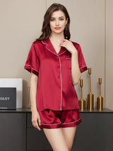 [Vin] SilkSilky-NO Short Sleeve Lapel Collar Pyjamas for Kvinner 003