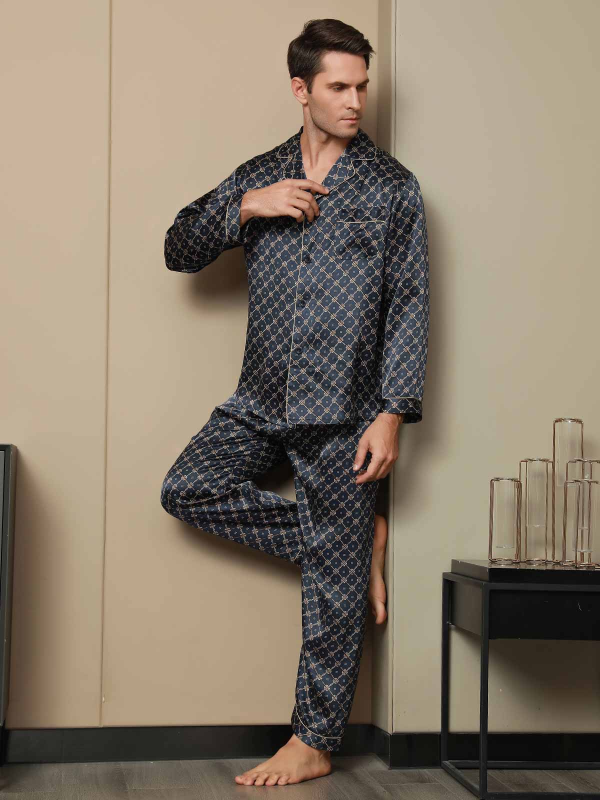 [Marine Kjede] SilkSilky-NO Mens Pajamas 005