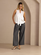 [Hvit] SilkSilky-NO Sleeveless Tie Neck Camisole Topp 007
