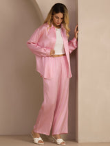 [Rosa Nålestripete] SilkSilky-NO Long Sleeve Lapel Collar Women's Outfit Sets 006