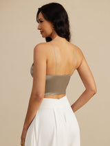 [Kaki] SilkSilky-NO Spaghetti Strap V Neck Camisole Topp 002