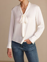[Hvit] SilkSilky-NO Long Sleeve Tie Neck Damebluser 006