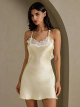 [Lys Gul] SilkSilky-NO Spaghetti Strap V Neck Nattkjole 006