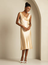 [Champagne] SilkSilky-NO Sleeveless Cowl Neck Kjole 008