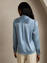 [Gråblå] SilkSilky-NO Long Sleeve Tie Neck Damebluser 002