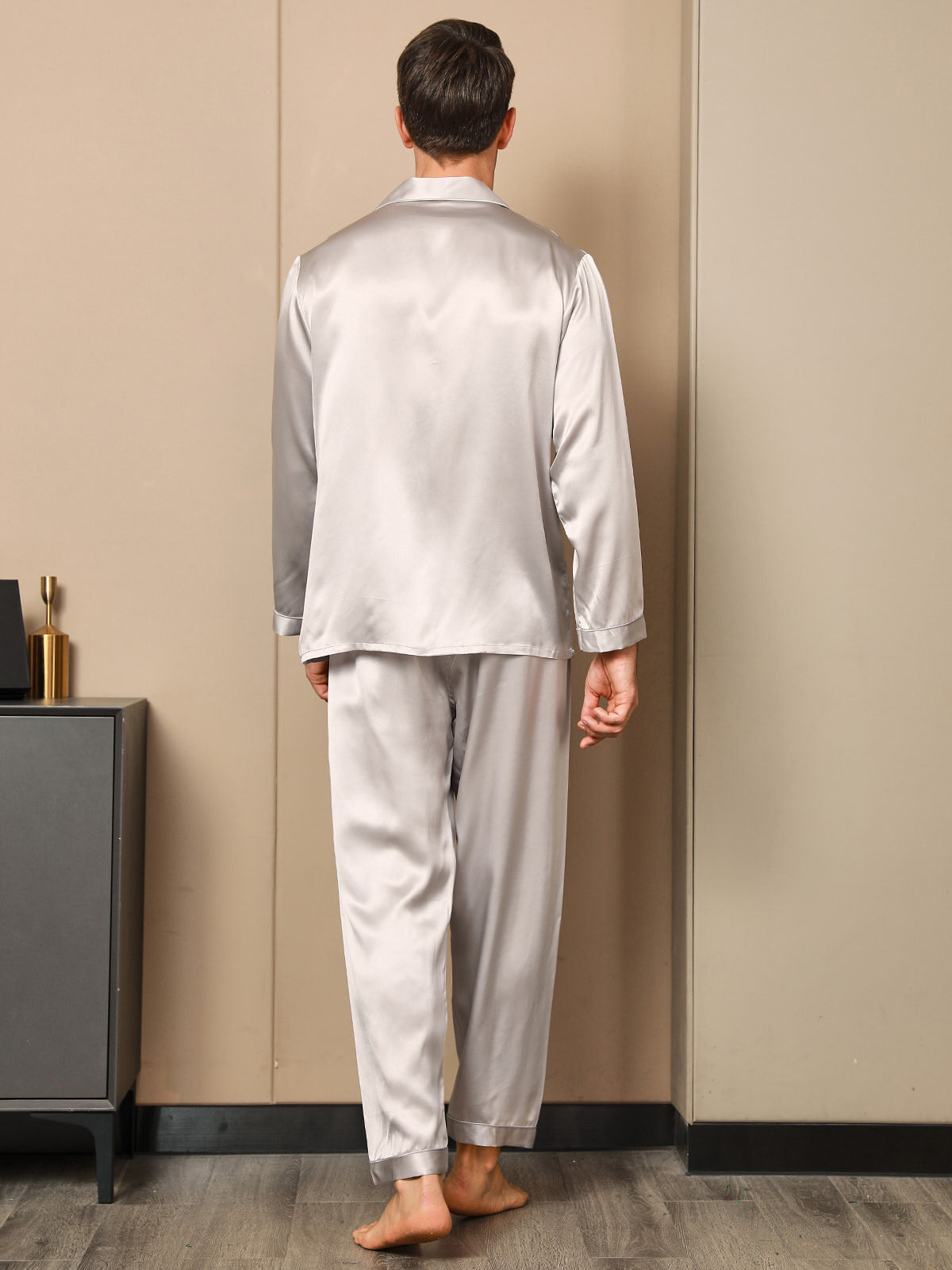[Grå] SilkSilky-NO 19Momme Mens Pajamas 002
