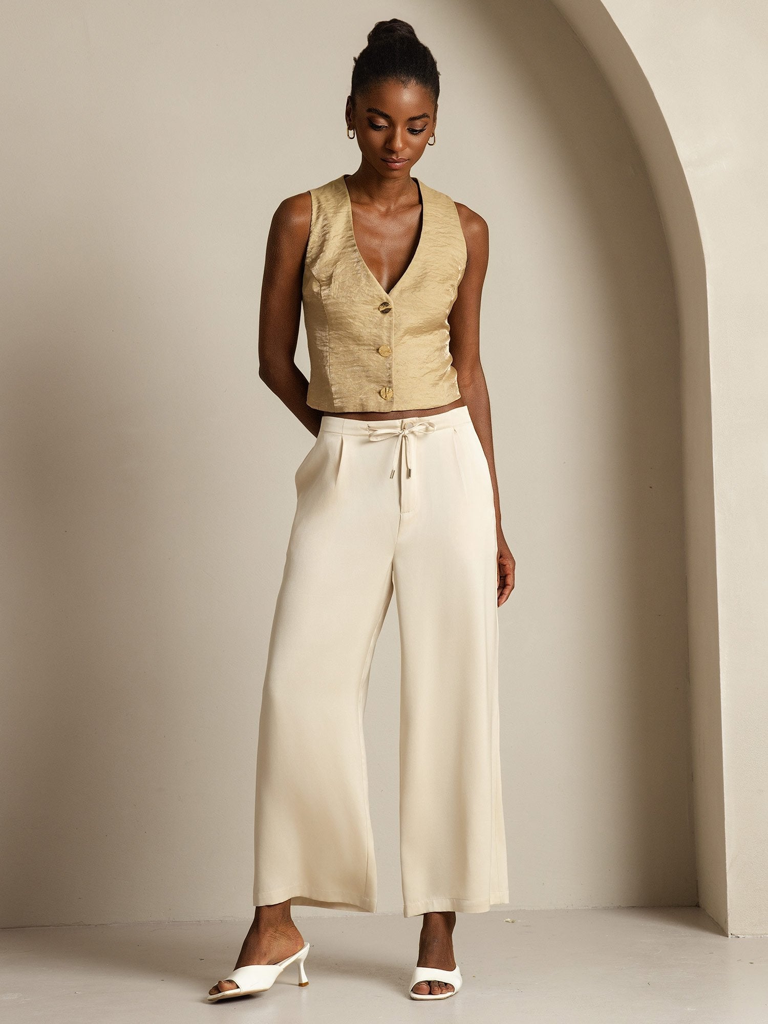 [Beige] SilkSilky-NO 19Momme Silke Womens Pants 009