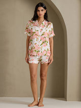 [Hvit Pion] SilkSilky-NO Short Sleeve Notch Collar Pyjamas for Kvinner 006