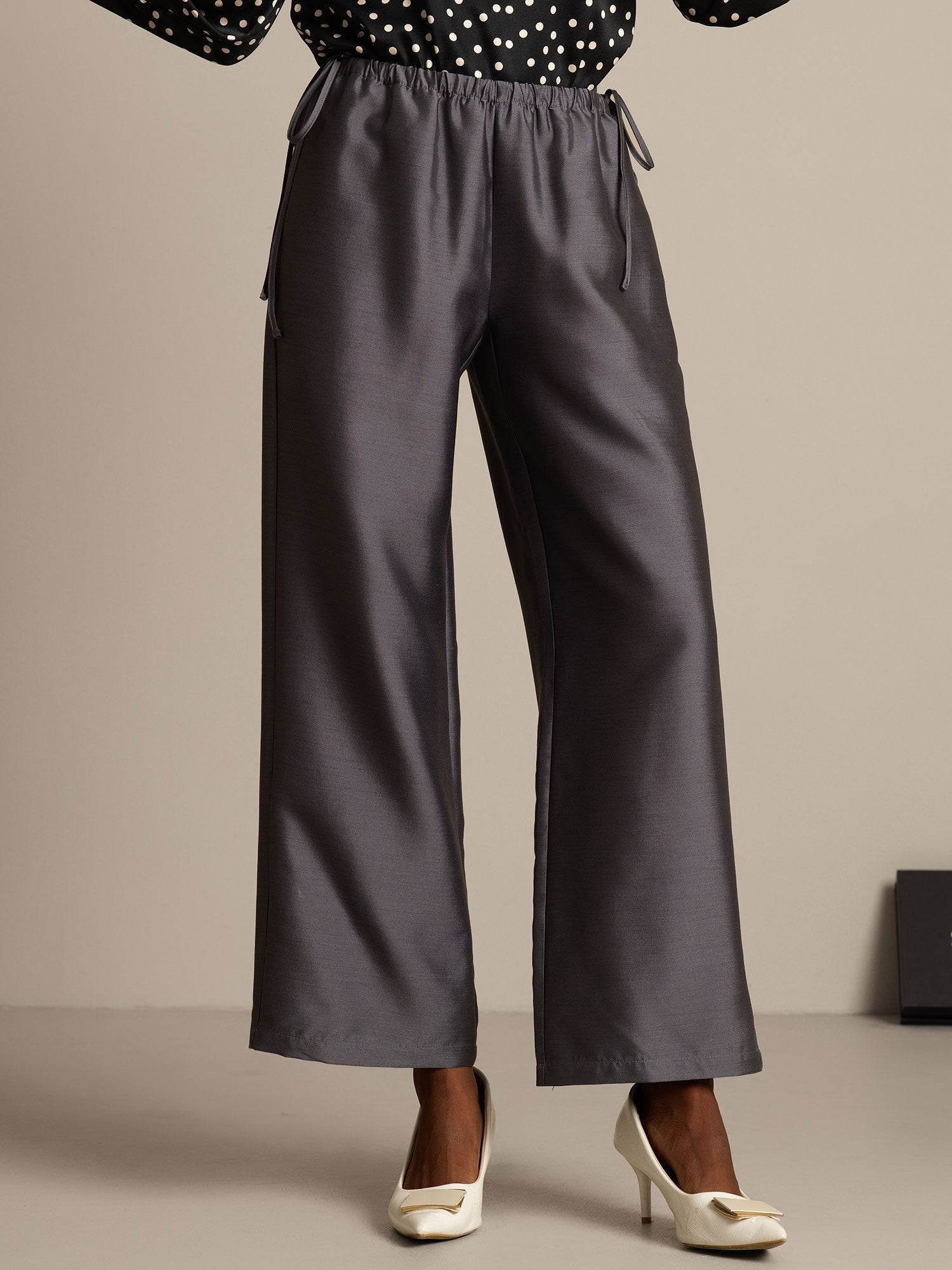 [Grå] SilkSilky-NO 32Momme Silk-Wool Blend Womens Pants 005,