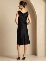 [Svart] SilkSilky-NO Sleeveless Cowl Neck Kjole 002
